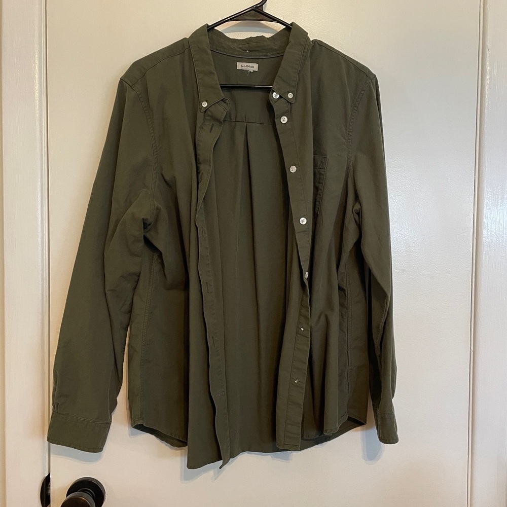 LL Bean green button up
